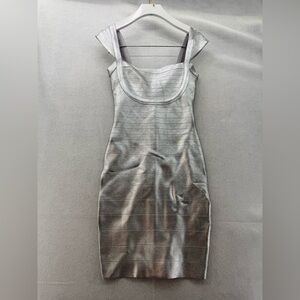 NWT Marciano Metallic Silver Foil Elastic Stretch Mini Dress size XS Bandage
